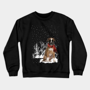 Christmas Boxer With Scarf In Winter Forest Crewneck Sweatshirt